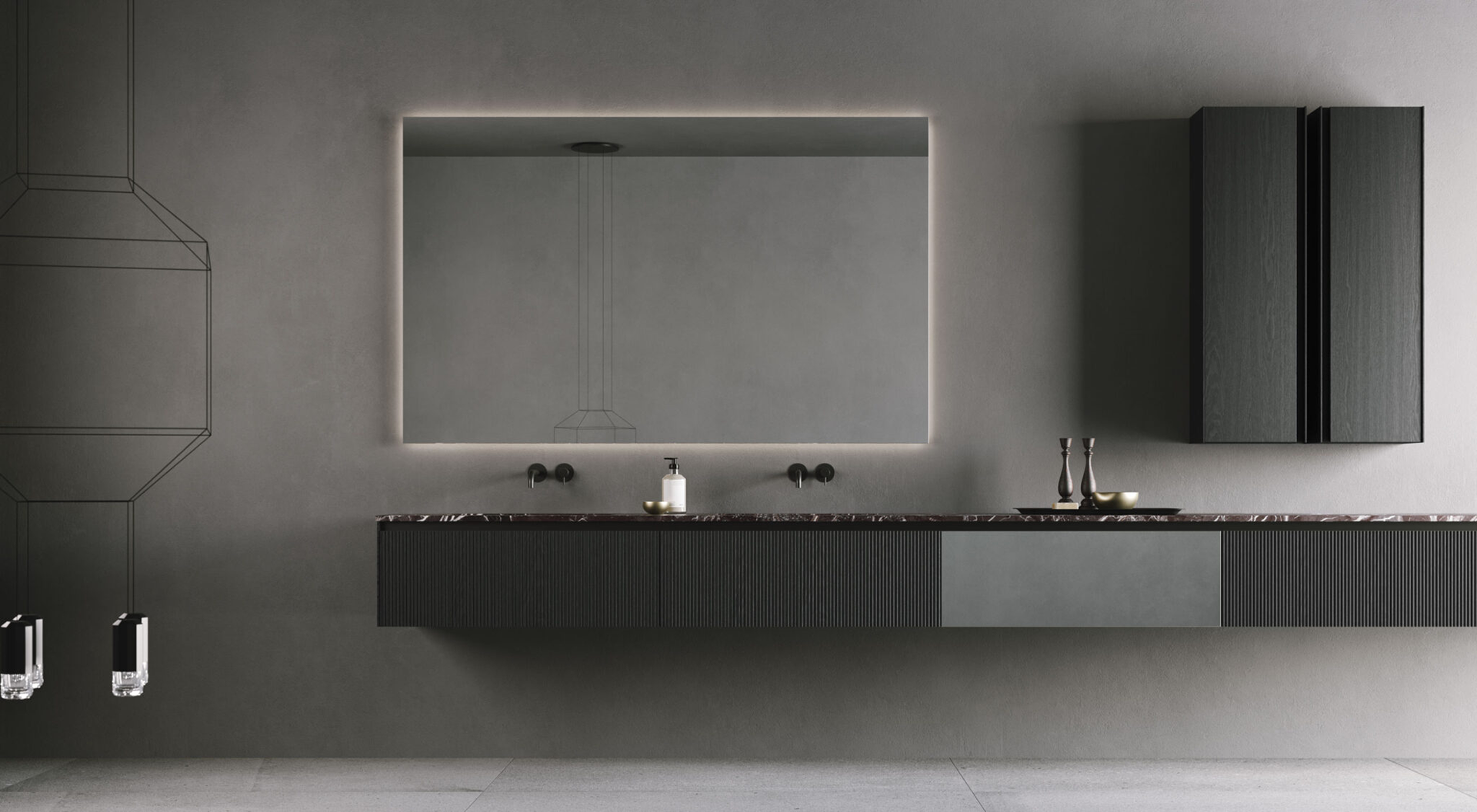 rexa vasque miroir led robinetterie noire