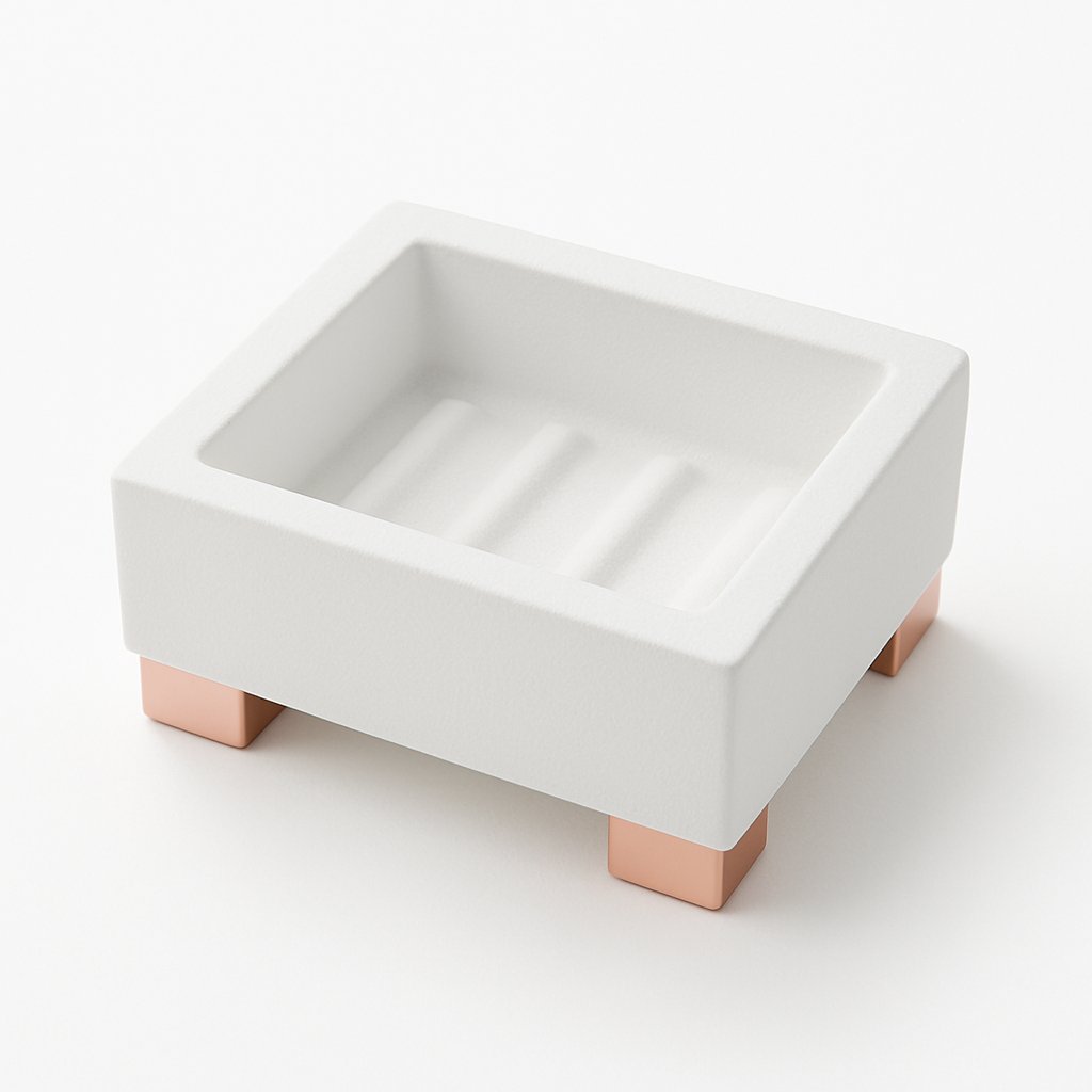 Porte savon en Solid Surface de la marque Treesseci - collection BeMood White Deluxe - GDR Polished Pink Gold