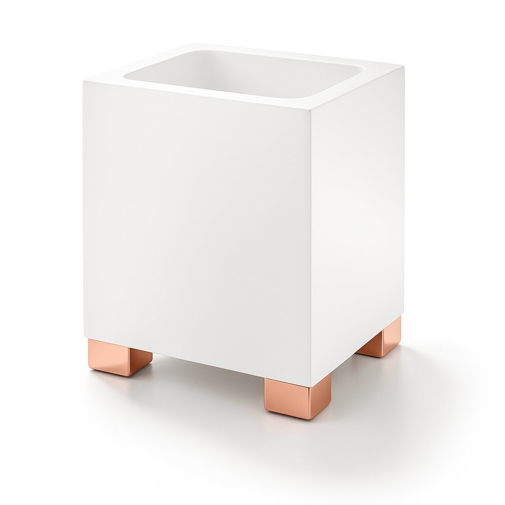 Porte brosse à dents en Solid Surface de la marque Treesseci -collection BeMood White Deluxe - GDR Polished Pink Gold