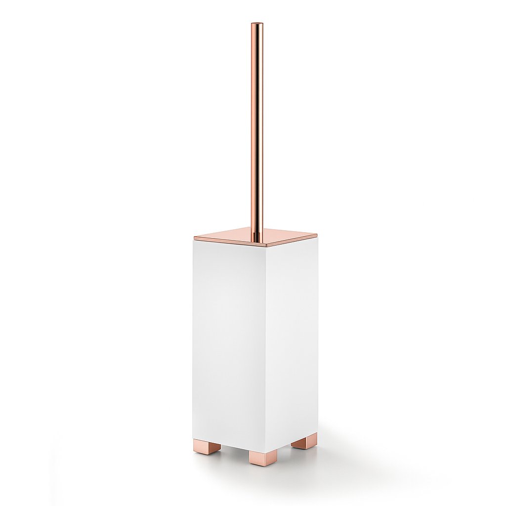 Porte brosse WC carrée en Solid Surface de la marque Treesseci - collection BeMood White Deluxe - GDR Polished Pink Gold