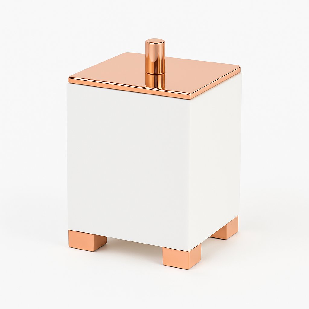 Porte-coton en Solid Surface de la marque Treesseci - collection BeMood White Deluxe - GDR Polished Pink Gold