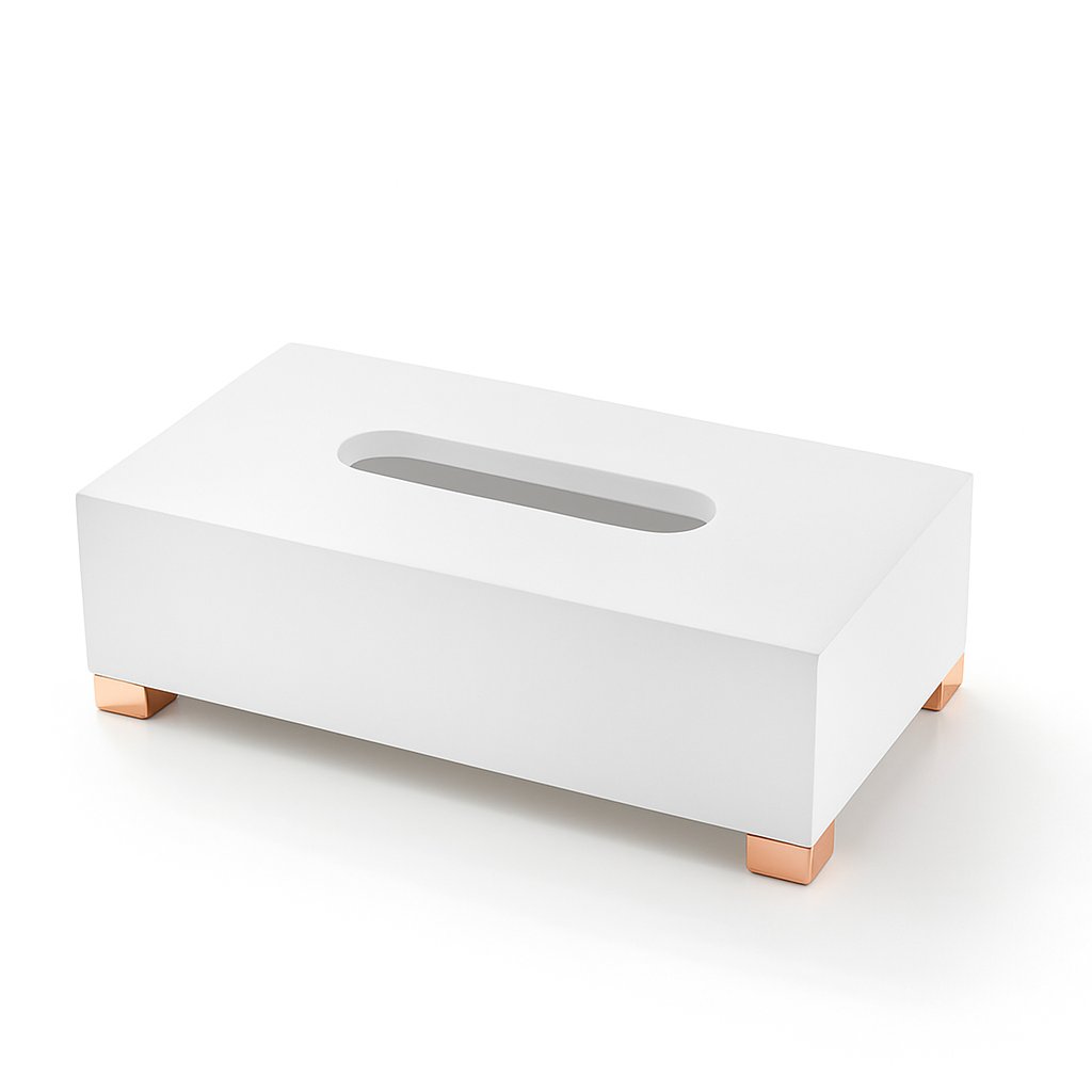 Porte mouchoir rectangulaire en Solid Surface de la marque Treesseci - collection BeMood White Deluxe - GDR Polished Pink Gold