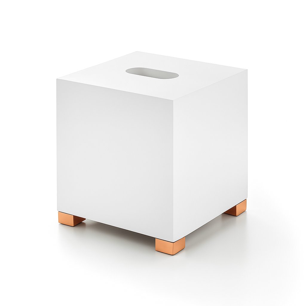 Porte mouchoir carré en Solid Surface de la marque Treesseci - collection BeMood White Deluxe - GDR Polished Pink Gold