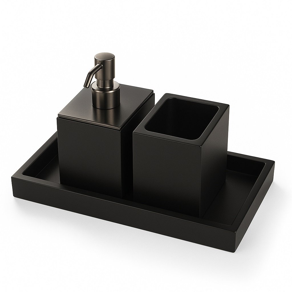 Set 3 pièces de la marque Treesseci - collection BeMood White Deluxe - CFS Polished Satin Black Nickel