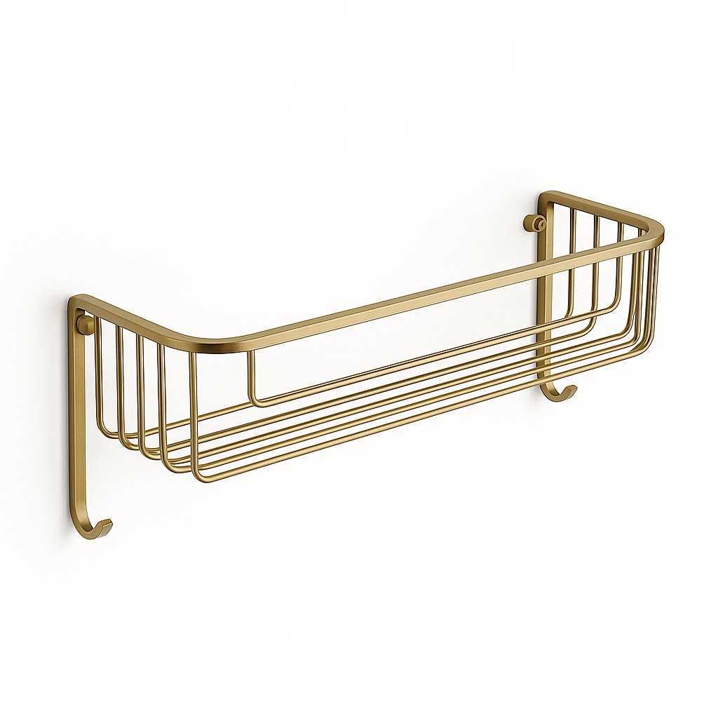 Panier étagère de douche, de la marque Treesseci - collection Wil - LX Matt Satin Brass