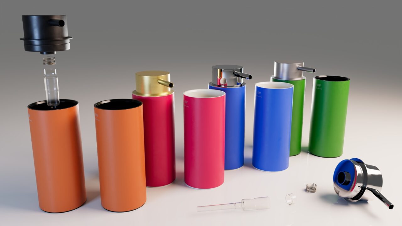 Coffret distributeur de savon et porte brosse-à-dents R&V by Cosmic - couleurs pop